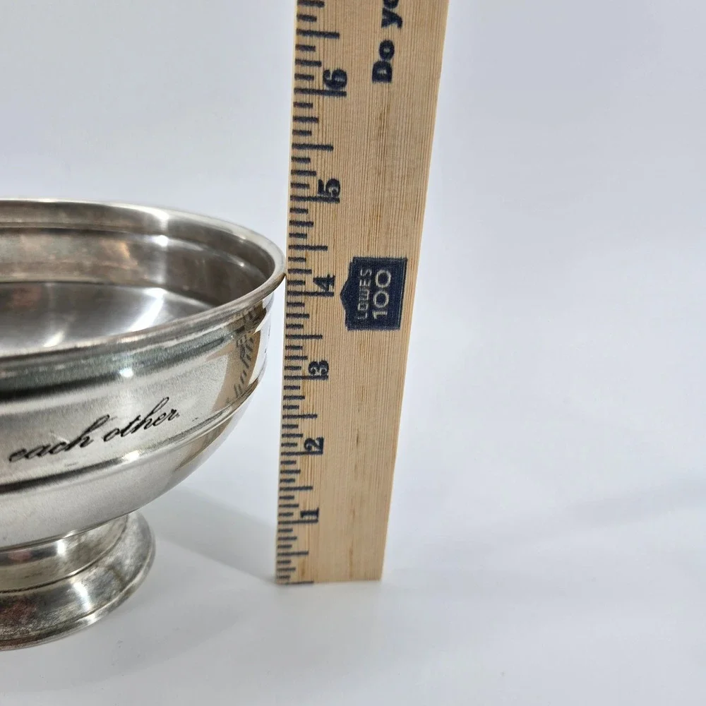Pottery Barn Engraved Family Is Belonging Pedestal Bowl Home Decor Silver 6in